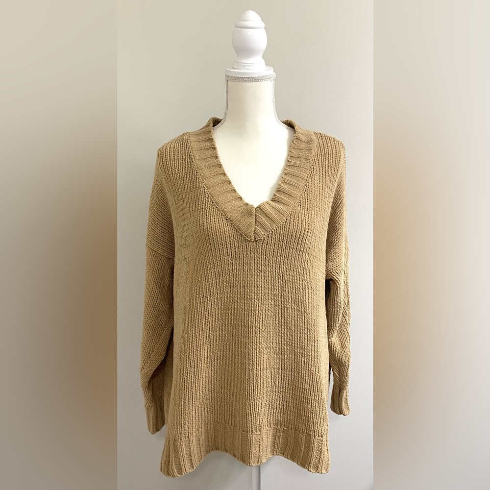 Aerie Womens XS Tan Oversized Sweater Boho Fall 90s Minimalism Cabincore Comfy